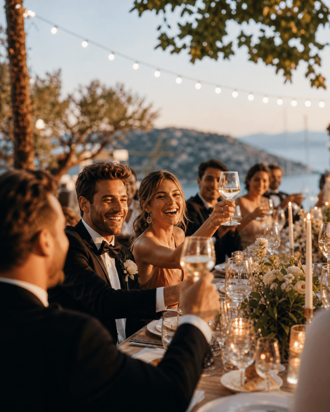 Wedding guests raising a toast together